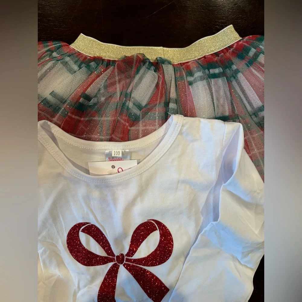 NEW Toddler Girls Christmas Plaid Tutu Outfit, Size 3T